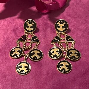 Vintage fashion jewelry/gold-black earrings